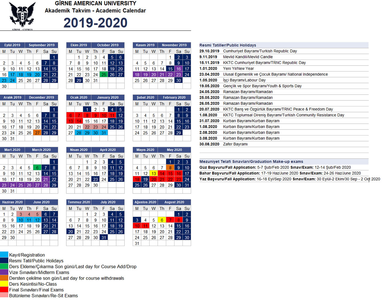 academic calendar - girne american university
