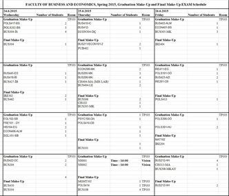 Spring 2014-15 Graduation Make-Up Exam Schedule