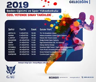 GAÜ BESYO 'ÖZEL YETENEK SINAVLARI' 5 AĞUSTOS’TA ANTALYA’DA BAŞLIYOR